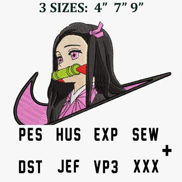 Anime girl embroidery design with 3 sizes, PES HUS EXP SEW DST JEF VP3 formats for machine embroidery