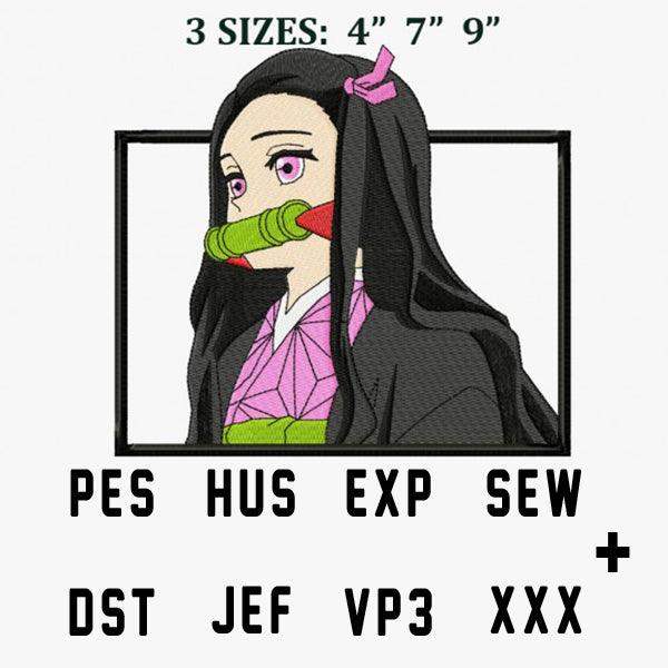 Embroidery design of anime character with green bamboo, available in PES, DST, and other formats