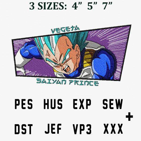 Vegeta Saiyan Prince embroidery design in 3 sizes, PES HUS EXP SEW DST JEF VP3 XXX formats