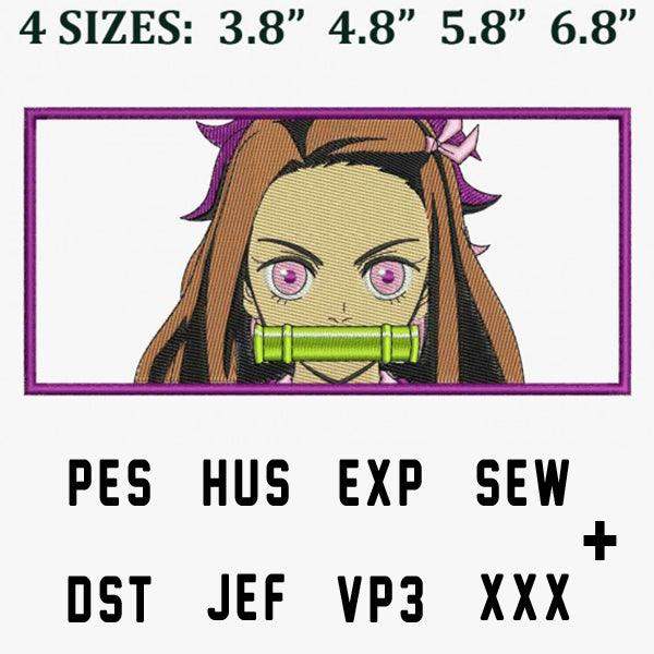 Nezuko embroidery design in 4 sizes, PES HUS EXP SEW DST JEF VP3 XXX formats, print-ready for DTG/DTF