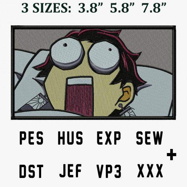 Embroidery design featuring cartoon character with 3 sizes and formats like PES, HUS, DST for instant download.
