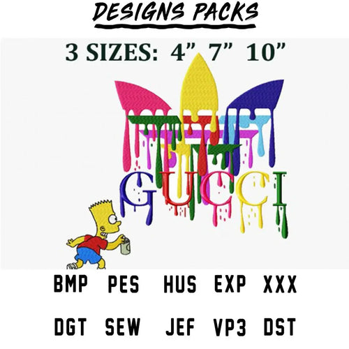 Bart Simpson graffiti art with colorful dripping paint design, 3 sizes, embroidery file formats included