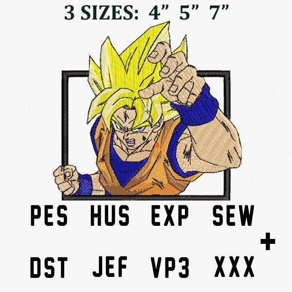 Super Saiyan Goku embroidery design in 3 sizes, PES HUS EXP SEW DST JEF VP3 XXX formats