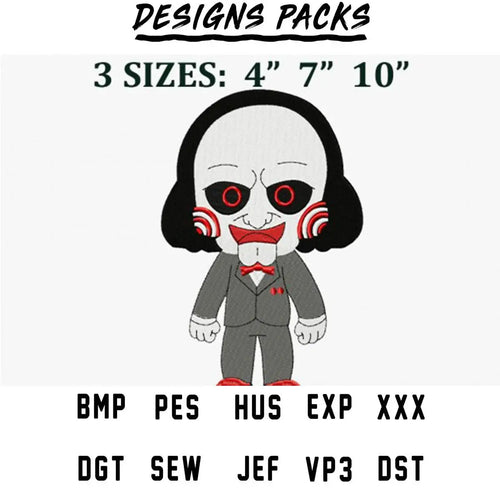 Chibi Jigsaw Puzzle character embroidery design in 3 sizes, available in PES, DST, and other formats