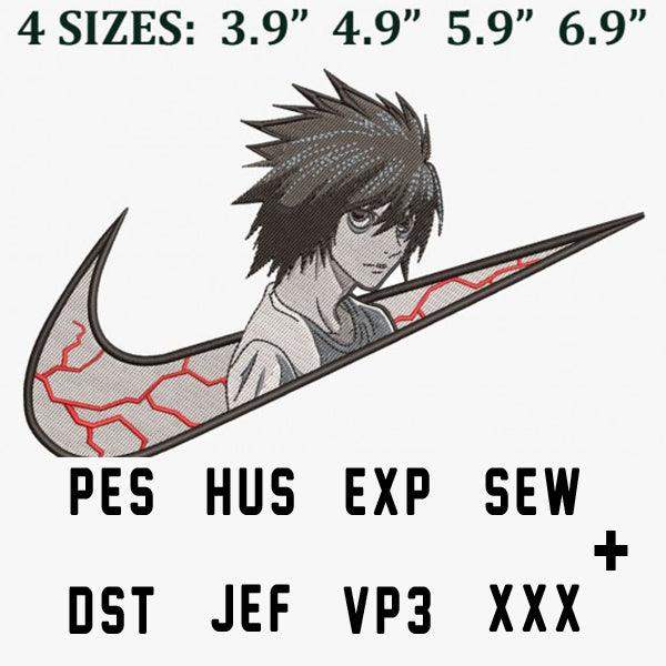 Anime character in Nike swoosh, embroidery designs in PES, HUS, EXP, SEW, DST, JEF, VP3, XXX formats