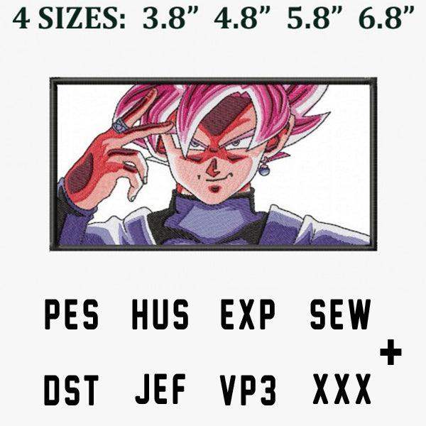 Dragon Ball Super Rose Goku embroidery design in PES, HUS, EXP, SEW, DST, JEF, VP3, XXX formats, 4 sizes available