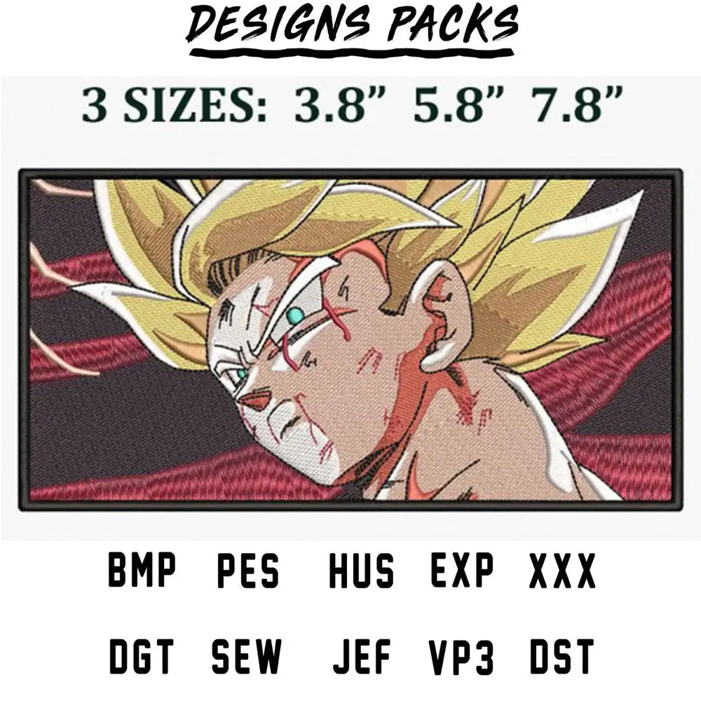 Embroidery design of anime character with spiky blonde hair, available in 3 sizes and multiple formats