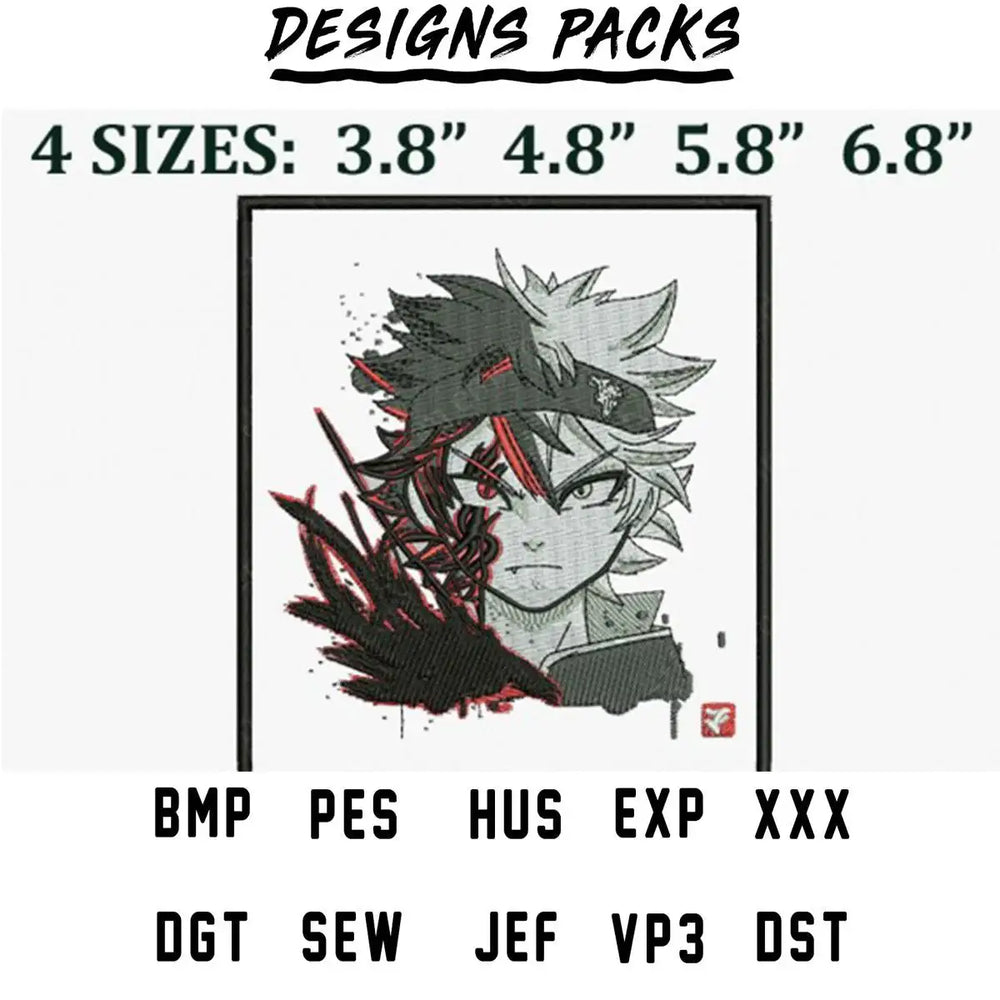 Anime character embroidery design in 4 sizes, available in PES, DST, and other formats for instant download.
