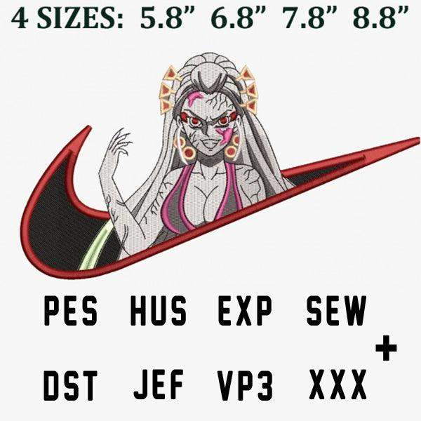 Embroidery design of anime character in Nike swoosh, 4 sizes, PES HUS EXP SEW DST JEF VP3 XXX formats