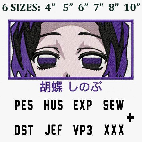 Anime-style embroidery design with purple hair, available in 6 sizes & PES, HUS, EXP, SEW, DST, JEF, VP3 formats