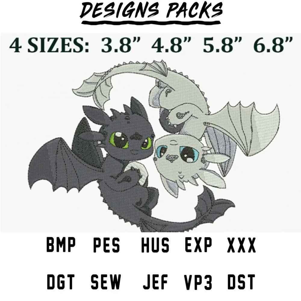 Cute dragon embroidery design in 4 sizes, available in PES, DST, and other formats for instant download.