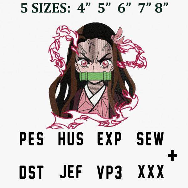Nezuko embroidery design in 5 sizes, PES HUS EXP SEW DST JEF VP3 XXX formats for instant download
