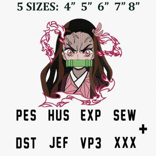 Nezuko embroidery design in 5 sizes, PES HUS EXP SEW DST JEF VP3 XXX formats for instant download