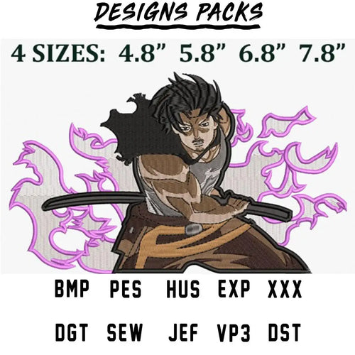 Embroidery design of warrior with sword, 4 sizes, PES HUS DST formats, print-ready
