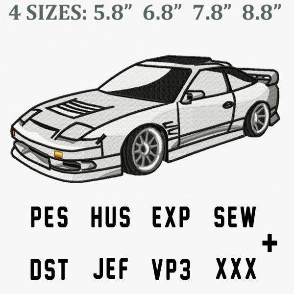 Embroidery design of a classic sports car in 4 sizes, compatible with PES, HUS, EXP, DST, JEF, VP3 formats