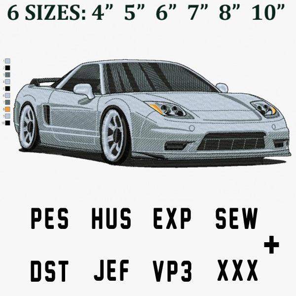 Embroidery design of silver sports car in 6 sizes, compatible with PES, DST, HUS, EXP, JEF, SEW, VP3, XXX formats