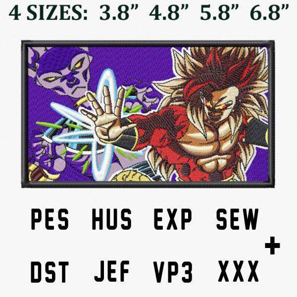 Dragon Ball Super Saiyan 4 embroidery design in 4 sizes, PES HUS EXP SEW DST JEF VP3 formats