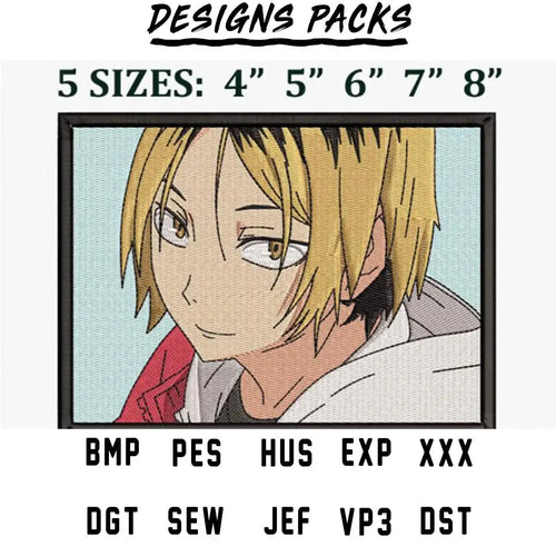 Anime character embroidery design in 5 sizes, compatible with PES, DST, EXP formats for instant download