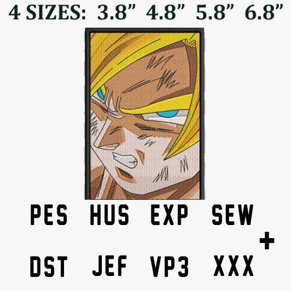 Dragon Ball Super Saiyan embroidery design in 4 sizes, PES HUS EXP SEW DST JEF VP3 XXX formats