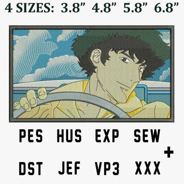 Embroidery design of anime character driving, 4 sizes, PES HUS EXP SEW DST JEF VP3 XXX formats